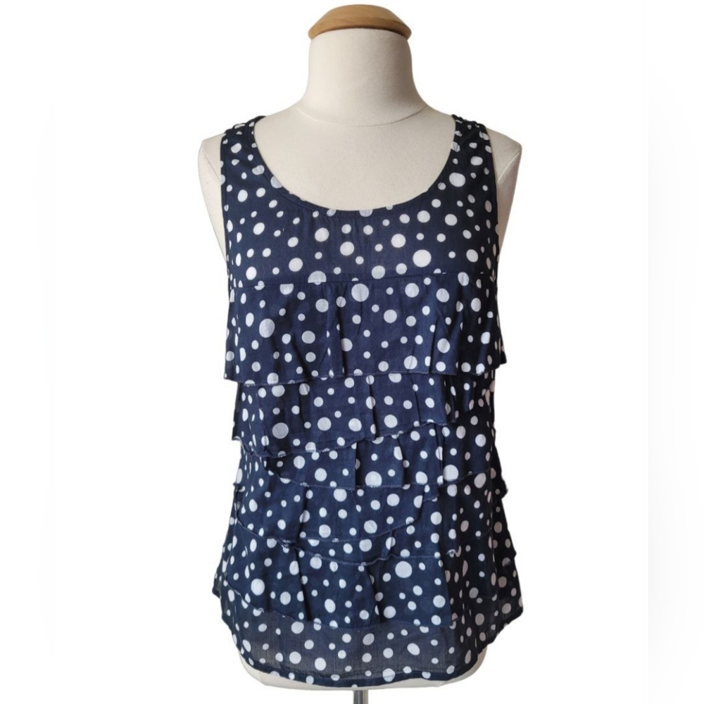 Ann Taylor 12 Ruffled Front Lightweight Polka Dot Cotton Tank Top